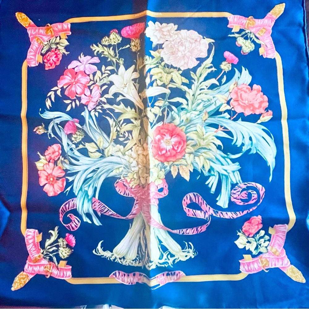 Authentic Hermes “Regina” pocket square in rich deep colors